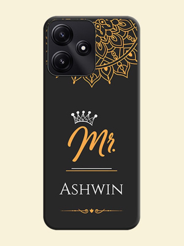 Mr Name with Floral Design on Personalised Space Black Soft Matte Cases - Redmi 12 5G