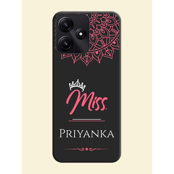Mrs Name with Floral Design on Space Black Personalized Soft Matte Phone Covers - Redmi 12 5G