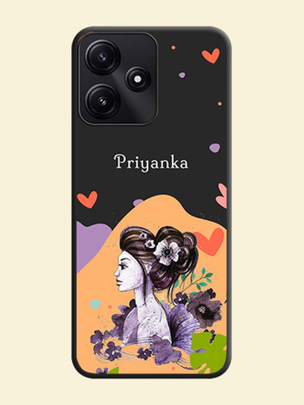Namecase For Her With Fancy Lady Image On Space Black Personalized Soft Matte Phone Covers - Redmi 12 5G