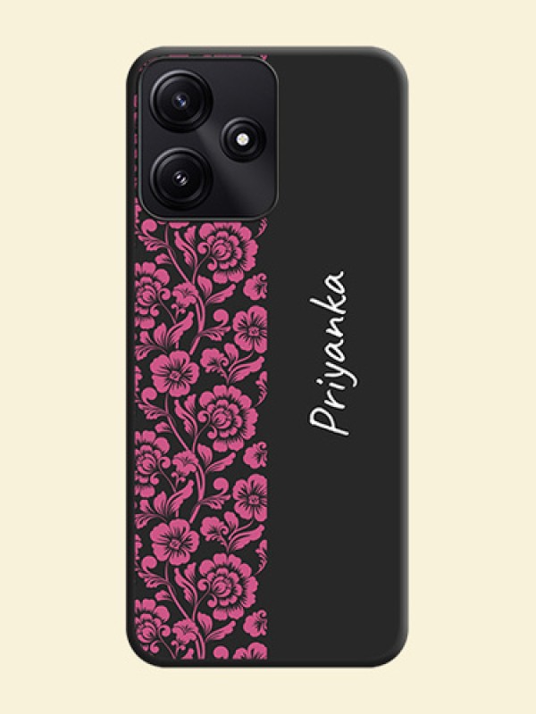 Pink Floral Pattern Design With Custom Text On Space Black Personalized Soft Matte Phone Covers - Redmi 12 5G