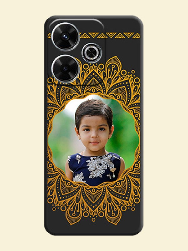 Round Image with Floral Design On Space Black Custom Soft Matte Mobile Back Cover - Xiaomi Redmi 13 5G