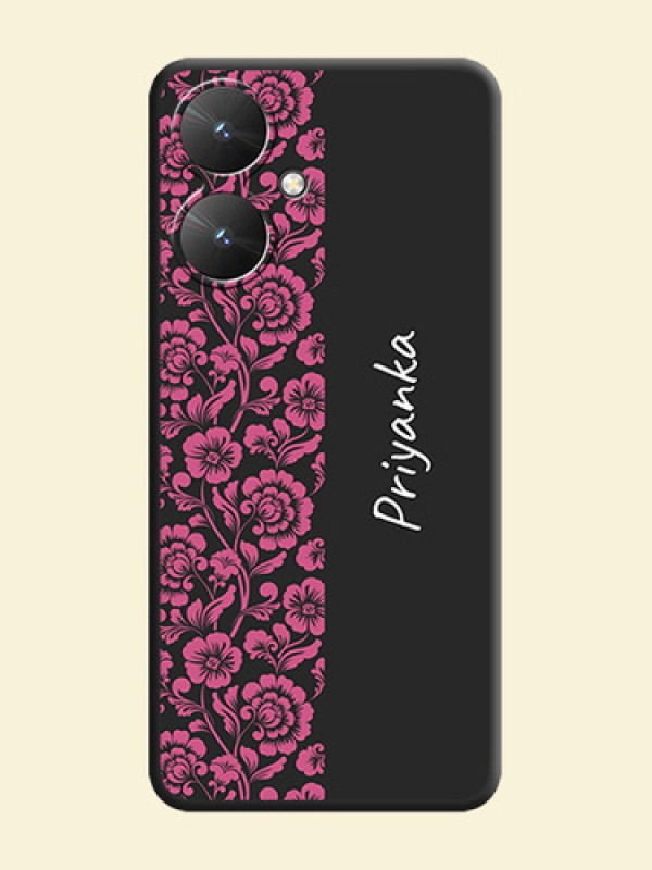 Pink Floral Pattern Design With Custom Text On Space Black Custom Soft Matte Mobile Back Cover - Redmi 13C 5G