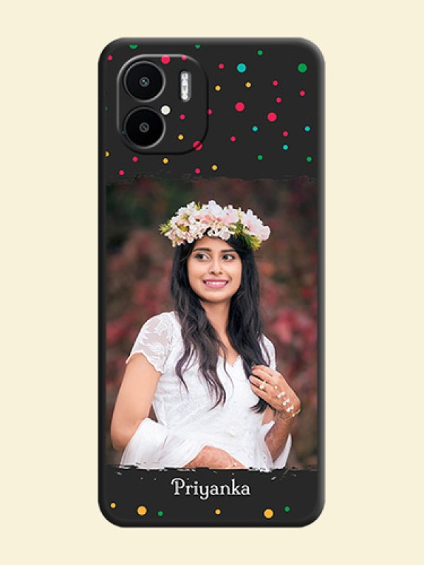 Multicolor Dotted Pattern with Text on Space Black Custom Soft Matte Phone Back Cover - Xiaomi Redmi A2