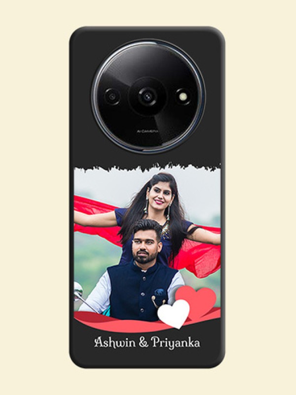 Pink Color Love Shaped Ribbon Design with Text on Space Black Custom Soft Matte Phone Back Cover - Redmi A3