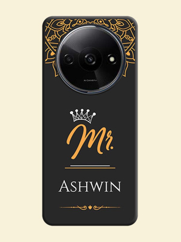 Mr Name with Floral Design on Personalised Space Black Soft Matte Cases - Redmi A3