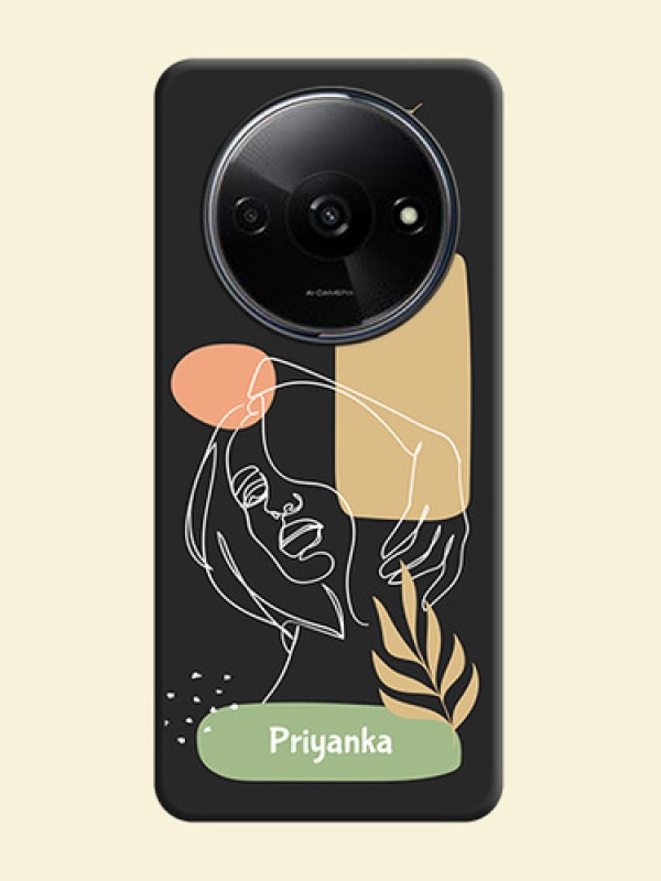 Custom Text With Line Art Of Women & Leaves Design On Space Black Personalized Soft Matte Phone Covers - Redmi A3