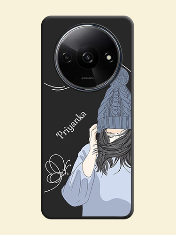 Girl With Blue Winter Outfiit Custom Text Design On Space Black Personalized Soft Matte Phone Covers - Redmi A3