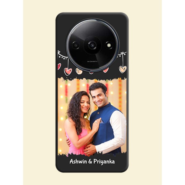 Pink Love Hangings with Name On Space Black Custom Soft Matte Mobile Back Cover - Redmi A3X Pink Love Hangings with Name On Space Black Custom Soft Matte Mobile Back Cover - Redmi A3X