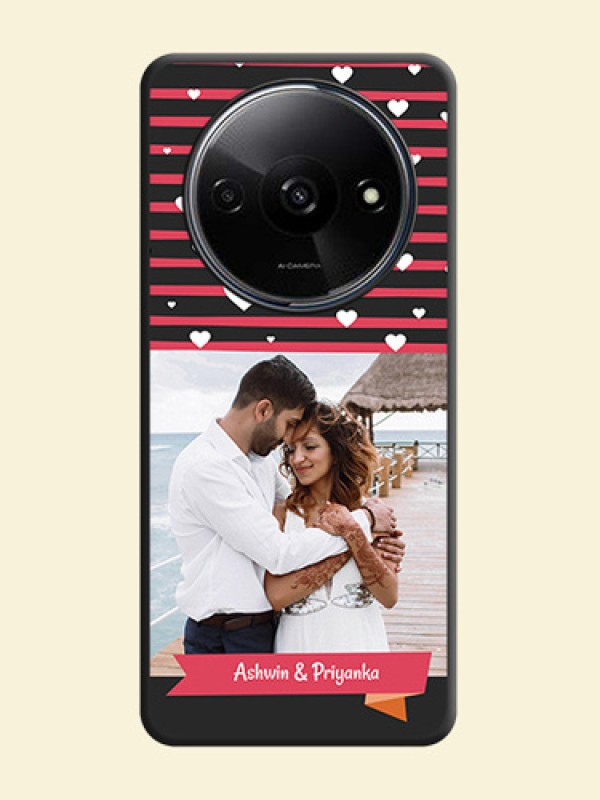 White Color Love Symbols with Pink Lines Pattern On Space Black Custom Soft Matte Mobile Back Cover - Redmi A3X