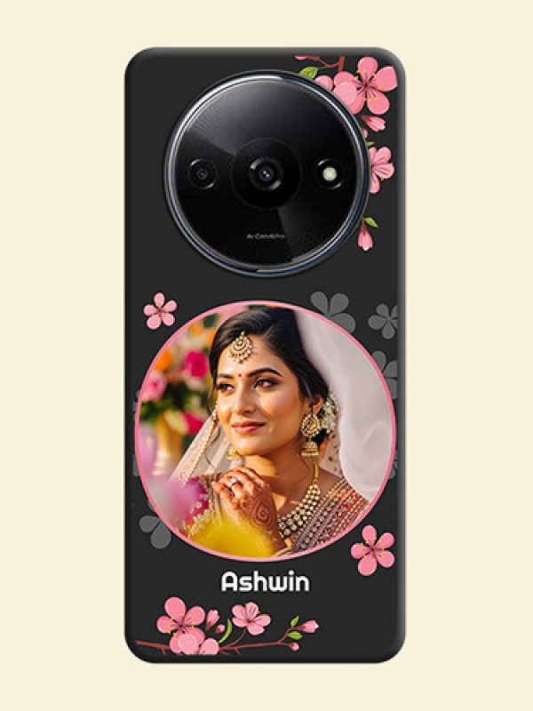 Round Image with Pink Color Floral Design on Photo On Space Black Custom Soft Matte Mobile Back Cover - Redmi A3X