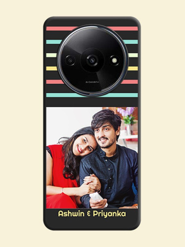 Color Stripes with Photo and Text on Photo On Space Black Custom Soft Matte Mobile Back Cover - Redmi A3X