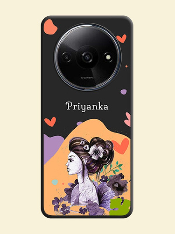 Namecase For Her With Fancy Lady Image On Space Black Custom Soft Matte Mobile Back Cover - Redmi A3X