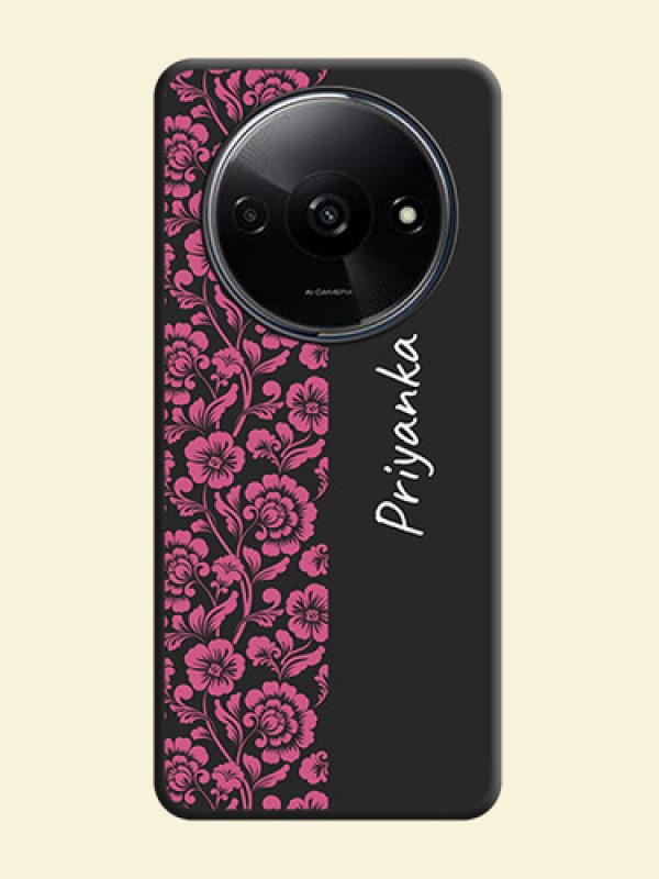 Pink Floral Pattern Design With Custom Text On Space Black Custom Soft Matte Mobile Back Cover - Redmi A3X
