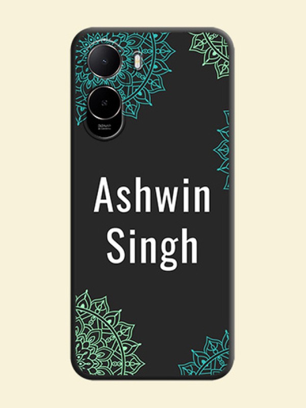 Your Name with Floral Design On Space Black Custom Soft Matte Mobile Back Cover - Xiaomi Redmi A7 Pro 4G