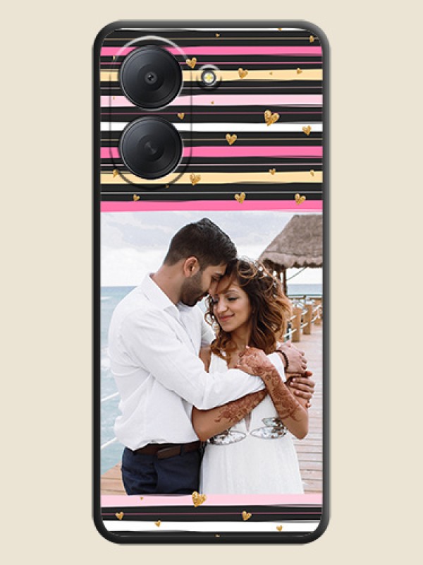 Multicolor Lines and Golden Love Symbols Design on Photo On Space Black Custom Soft Matte Mobile Back Cover - Xiaomi Redmi A7