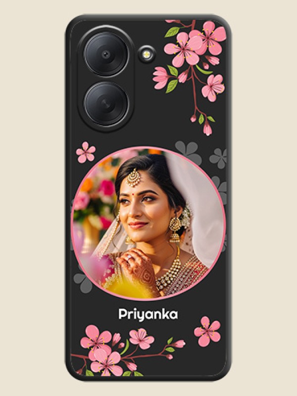 Round Image with Pink Color Floral Design on Photo On Space Black Custom Soft Matte Mobile Back Cover - Xiaomi Redmi A7