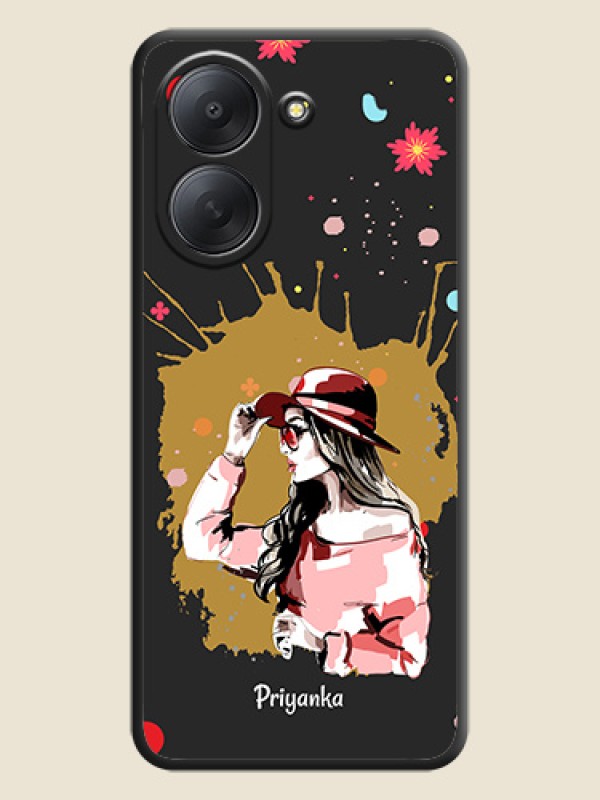 Mordern Lady With Color Splash Background With Custom Text On Space Black Custom Soft Matte Mobile Back Cover - Xiaomi Redmi A7