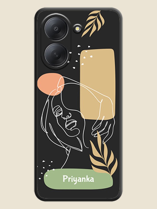 Custom Text With Line Art Of Women & Leaves Design On Space Black Custom Soft Matte Mobile Back Cover - Xiaomi Redmi A7