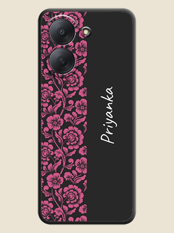 Pink Floral Pattern Design With Custom Text On Space Black Custom Soft Matte Mobile Back Cover - Xiaomi Redmi A7