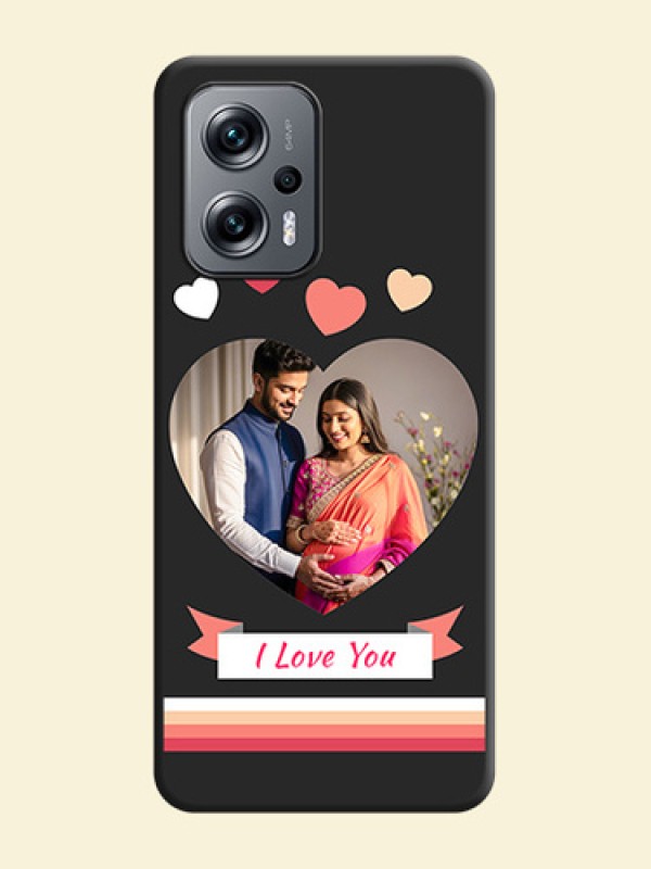 Love Shaped Photo with Colorful Stripes on Personalised Space Black Soft Matte Cases - Xiaomi Redmi K50I 5G