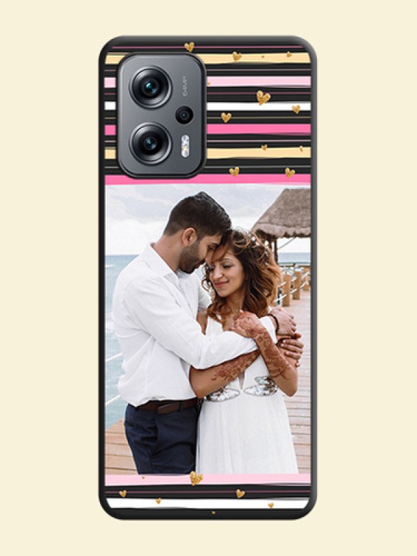 Multicolor Lines and Golden Love Symbols Design on Photo on Space Black Soft Matte Mobile Cover - Xiaomi Redmi K50I 5G