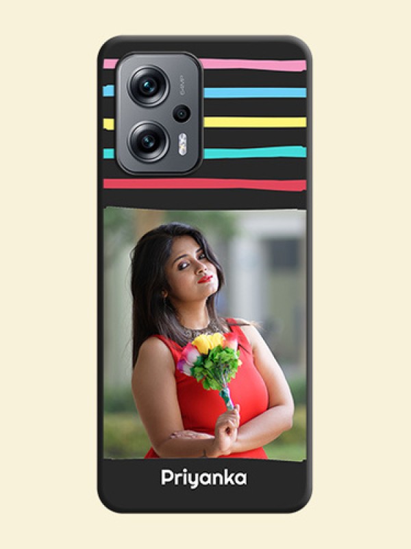 Multicolor Lines with Image on Space Black Personalized Soft Matte Phone Covers - Xiaomi Redmi K50I 5G