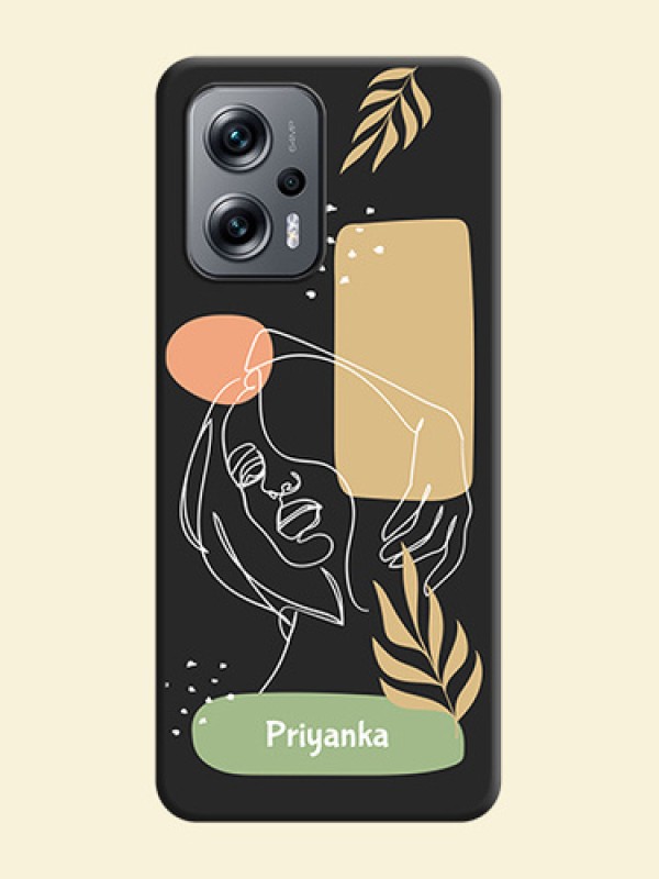 Custom Text With Line Art Of Women & Leaves Design On Space Black Personalized Soft Matte Phone Covers -Xiaomi Redmi K50I 5G