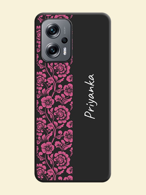 Pink Floral Pattern Design With Custom Text On Space Black Personalized Soft Matte Phone Covers -Xiaomi Redmi K50I 5G