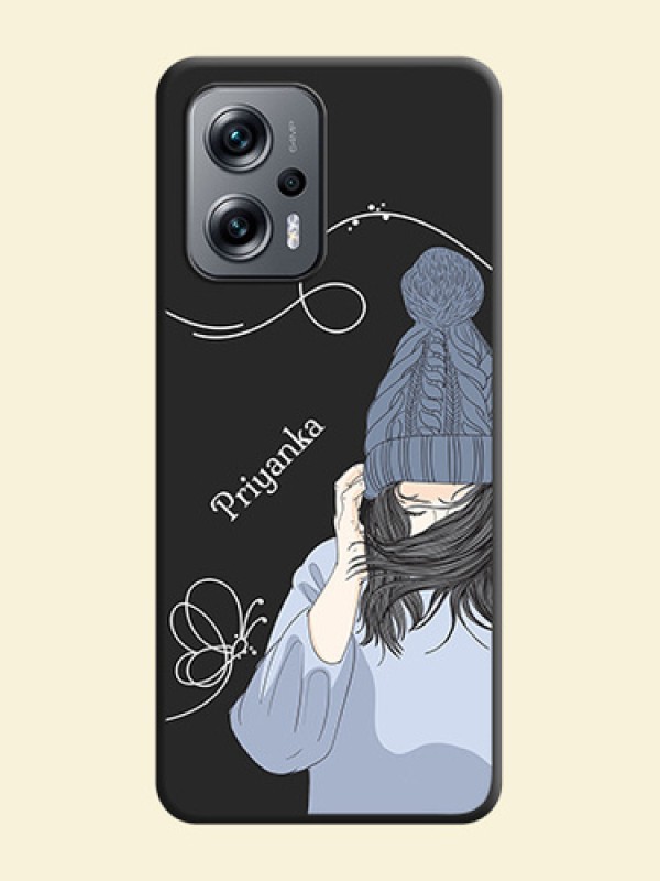 Girl With Blue Winter Outfiit Custom Text Design On Space Black Personalized Soft Matte Phone Covers -Xiaomi Redmi K50I 5G