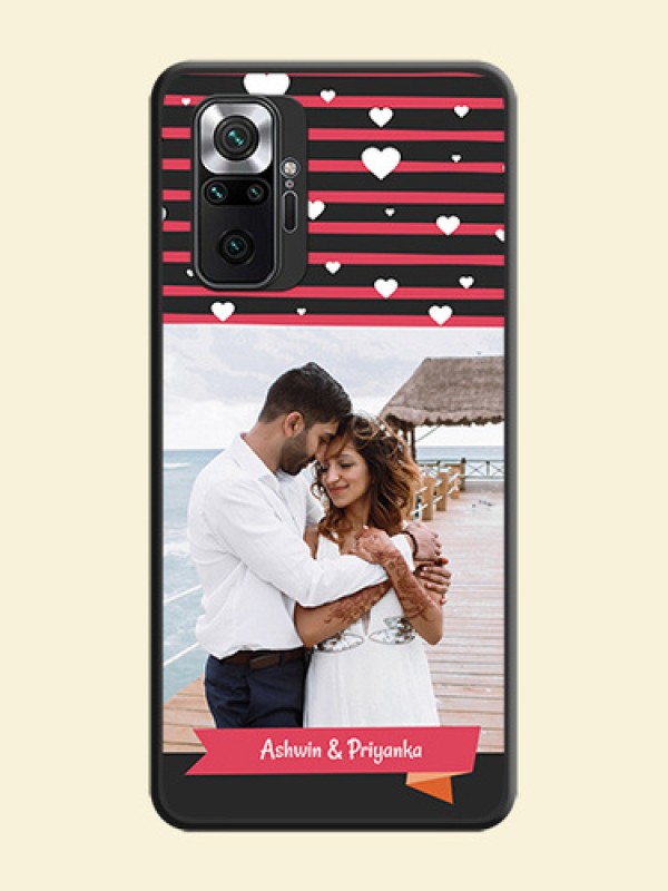 White Color Love Symbols with Pink Lines Pattern on Space Black Custom Soft Matte Phone Cases - Redmi Note 10 Pro Max