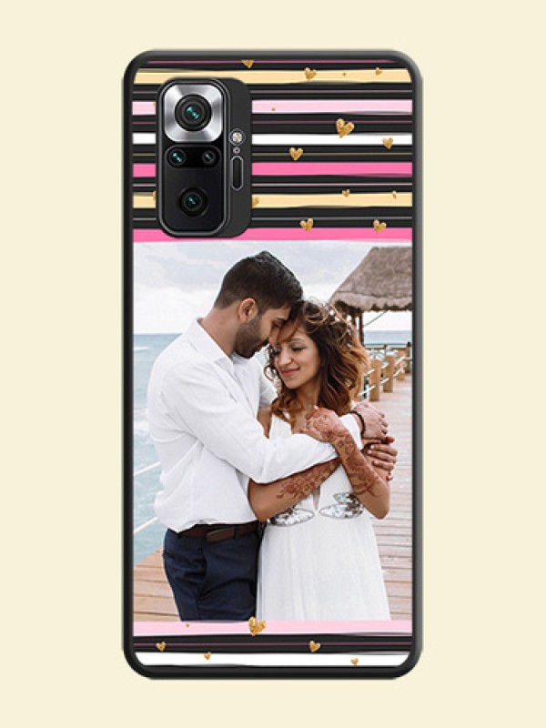 Multicolor Lines and Golden Love Symbols Design on Photo on Space Black Soft Matte Mobile Cover - Redmi Note 10 Pro Max