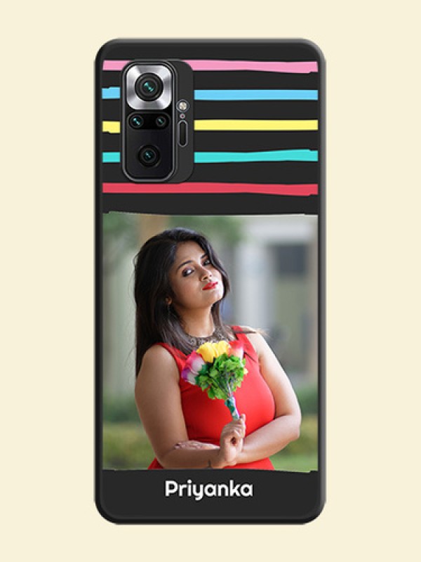 Multicolor Lines with Image on Space Black Personalized Soft Matte Phone Covers - Redmi Note 10 Pro Max