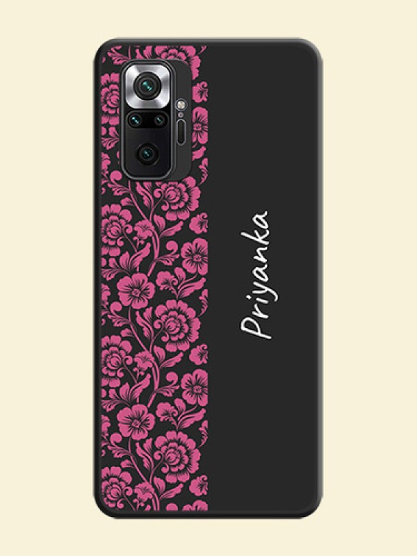 Pink Floral Pattern Design With Custom Text On Space Black Personalized Soft Matte Phone Covers -Xiaomi Redmi Note 10 Pro Max
