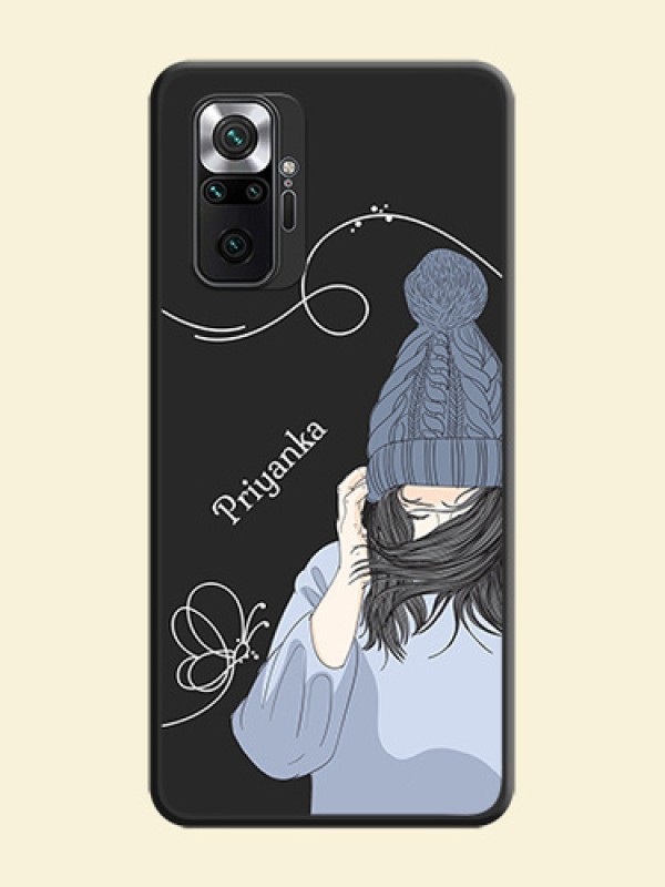 Girl With Blue Winter Outfiit Custom Text Design On Space Black Personalized Soft Matte Phone Covers -Xiaomi Redmi Note 10 Pro Max