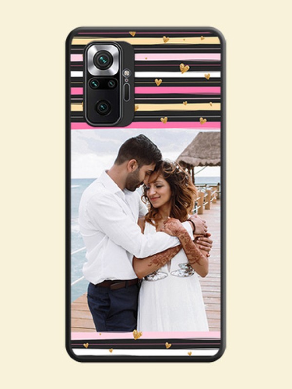 Multicolor Lines and Golden Love Symbols Design on Photo on Space Black Soft Matte Mobile Cover - Redmi Note 10 Pro