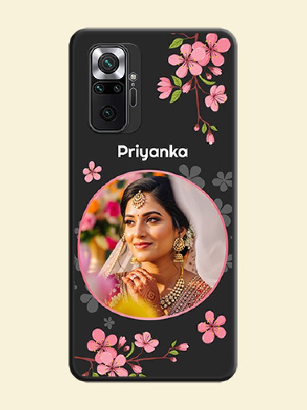 Round Image with Pink Color Floral Design on Photo on Space Black Soft Matte Back Cover - Redmi Note 10 Pro