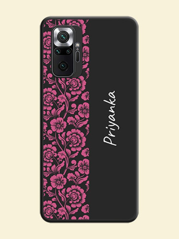 Pink Floral Pattern Design With Custom Text On Space Black Personalized Soft Matte Phone Covers -Xiaomi Redmi Note 10 Pro