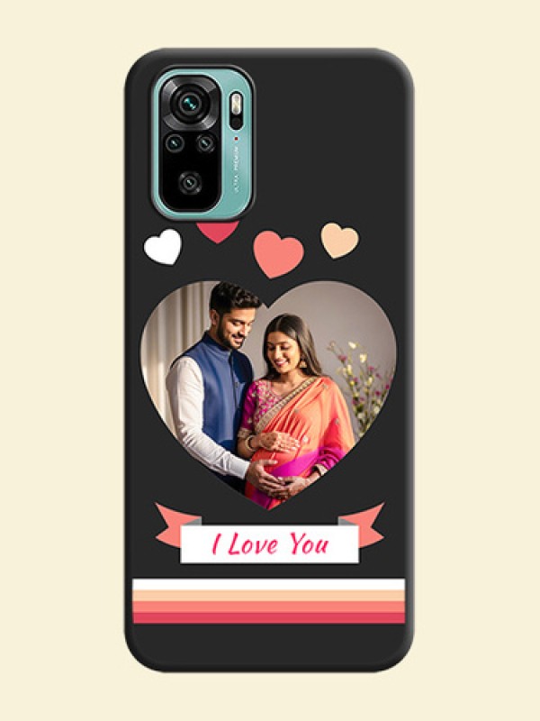 Love Shaped Photo with Colorful Stripes on Personalised Space Black Soft Matte Cases - Redmi Note 10
