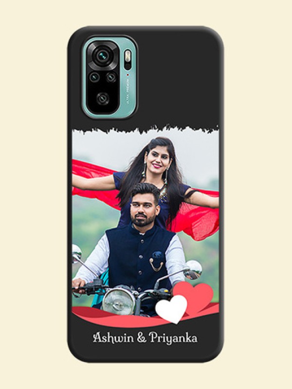 Pin Color Love Shaped Ribbon Design with Text on Space Black Custom Soft Matte Phone Back Cover - Redmi Note 10