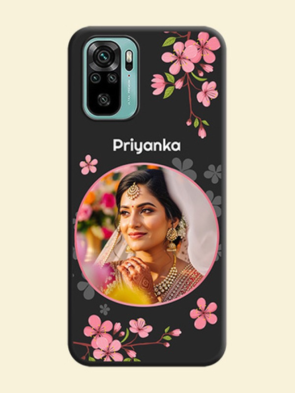 Round Image with Pink Color Floral Design on Photo on Space Black Soft Matte Back Cover - Redmi Note 10
