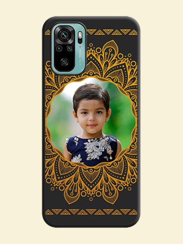 Round Image with Floral Design on Photo on Space Black Soft Matte Mobile Cover - Redmi Note 10