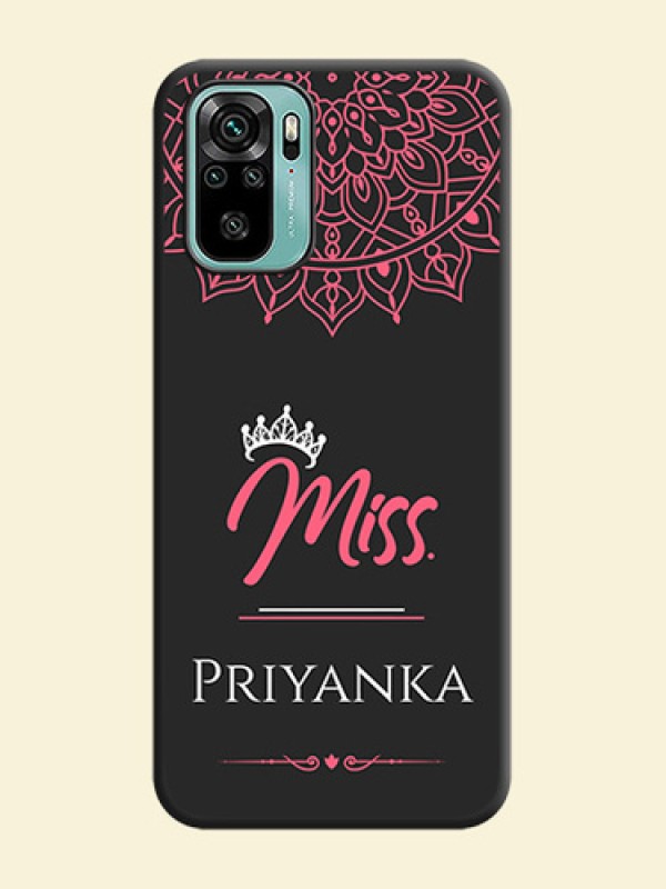 Mrs Name with Floral Design on Space Black Personalized Soft Matte Phone Covers - Redmi Note 10