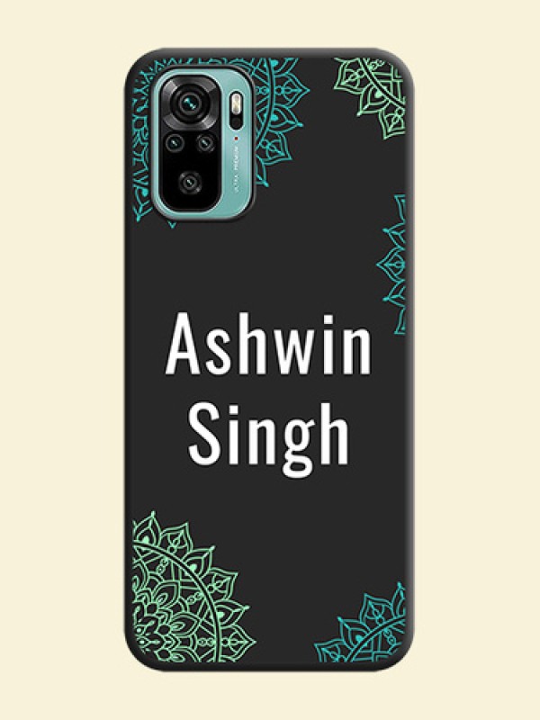 Your Name with Floral Design on Space Black Custom Soft Matte Back Cover - Redmi Note 10
