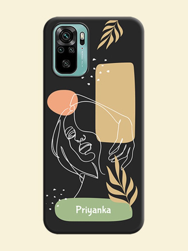 Custom Text With Line Art Of Women & Leaves Design On Space Black Personalized Soft Matte Phone Covers -Xiaomi Redmi Note 10