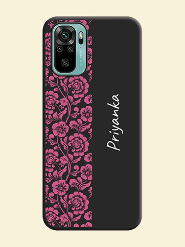 Pink Floral Pattern Design With Custom Text On Space Black Personalized Soft Matte Phone Covers -Xiaomi Redmi Note 10