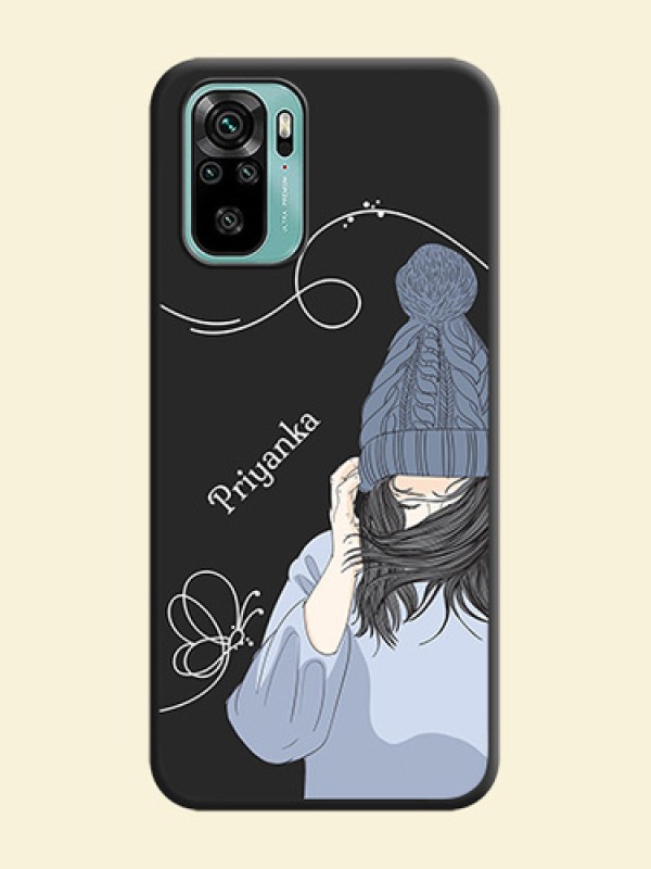 Girl With Blue Winter Outfiit Custom Text Design On Space Black Personalized Soft Matte Phone Covers -Xiaomi Redmi Note 10