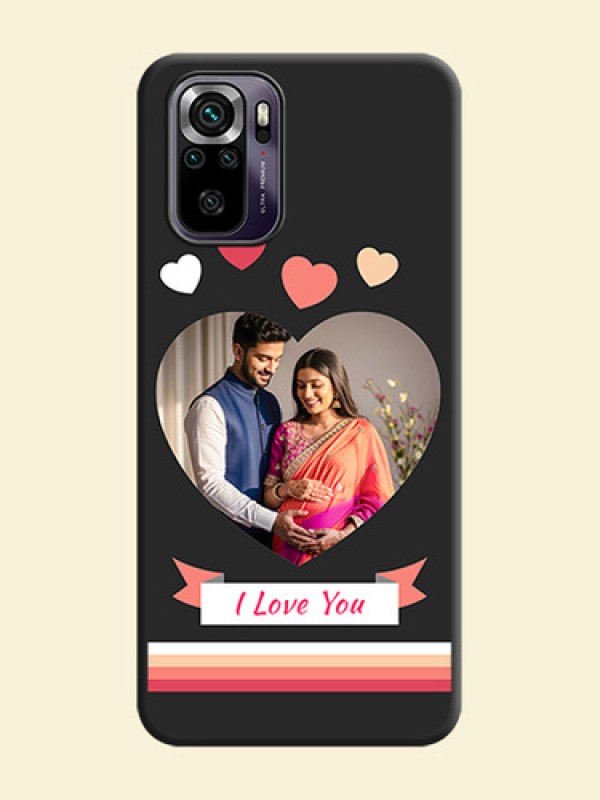 Love Shaped Photo with Colorful Stripes on Personalised Space Black Soft Matte Cases - Redmi Note 10s