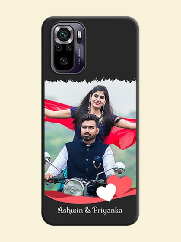 Pin Color Love Shaped Ribbon Design with Text on Space Black Custom Soft Matte Phone Back Cover - Redmi Note 10s