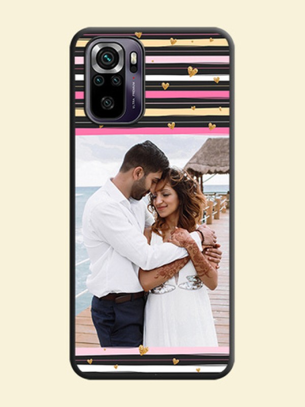 Multicolor Lines and Golden Love Symbols Design on Photo on Space Black Soft Matte Mobile Cover - Redmi Note 10s