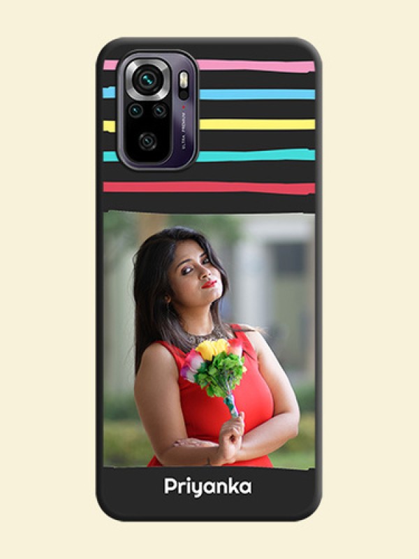 Multicolor Lines with Image on Space Black Personalized Soft Matte Phone Covers - Redmi Note 10s